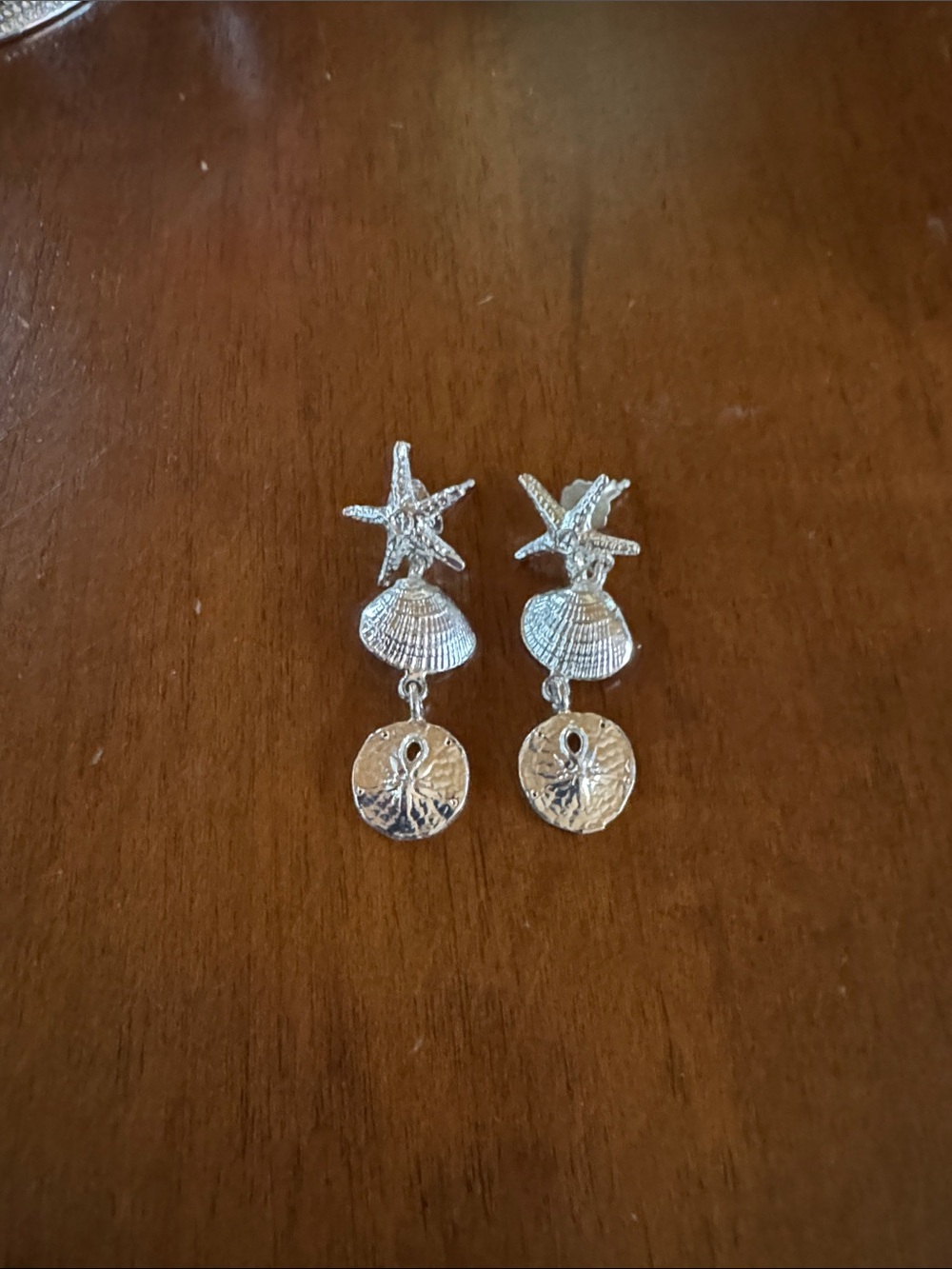 Silver Sea Life Drop Earrings - Starfish, Shell & Sand Dollar